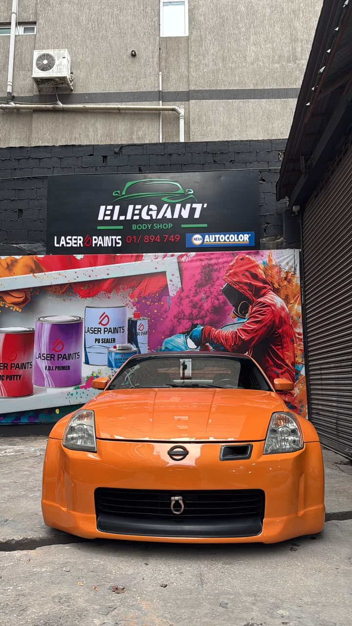 Orange Nissan 350Z at Elegant Body Shop